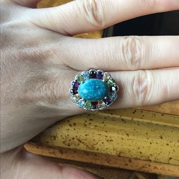 Natural Shadowkite Sterling Silver Halo Ring Size 10 - Picture 2 of 9